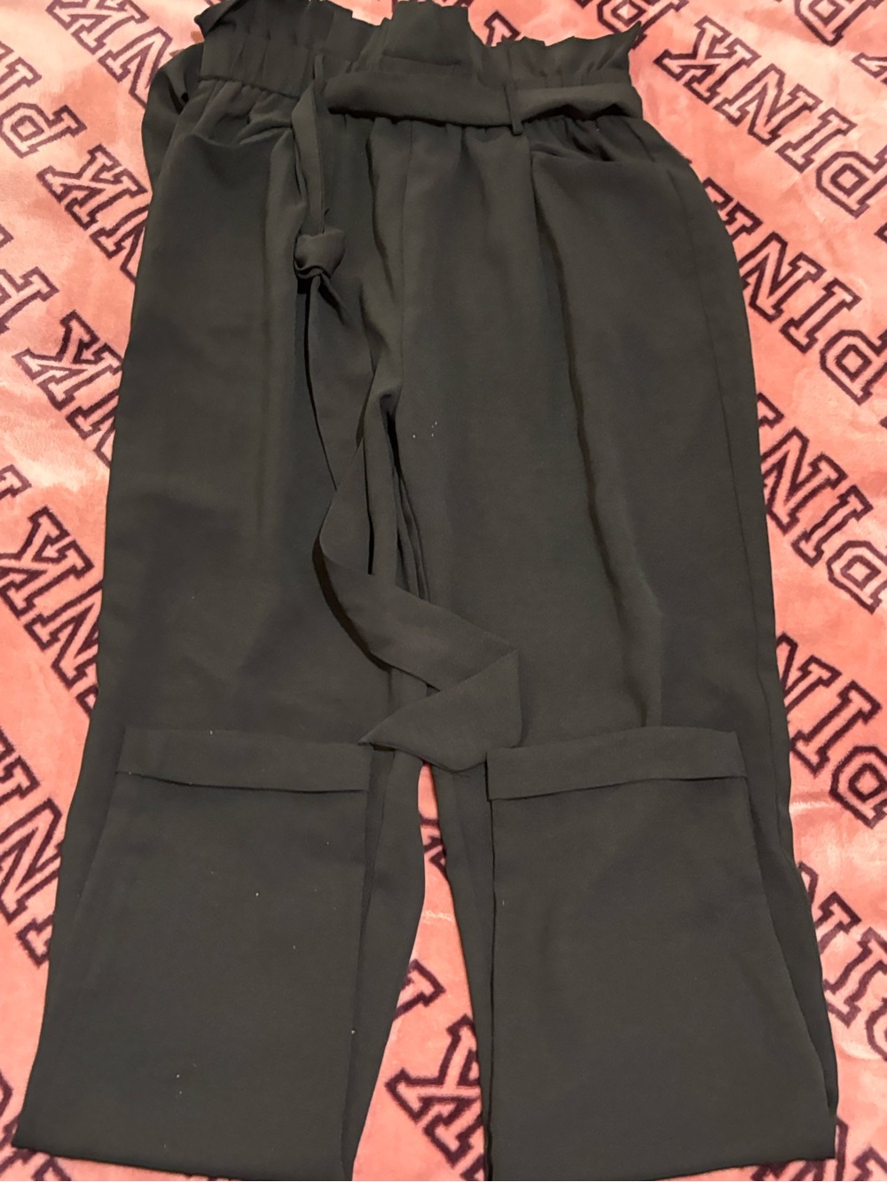 High-Rise Black Paperbag Jogger with Tie Waist